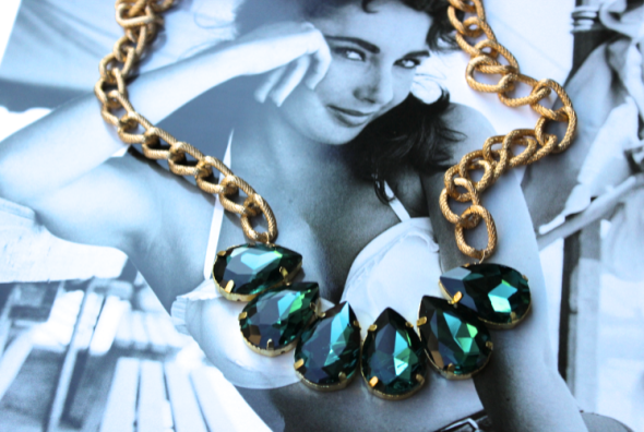 Glitter N Glue DIY Emerald Green Sew On Jewel Chunky Necklace